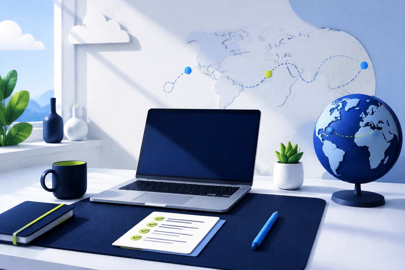A remote workspace with a source-check checklist